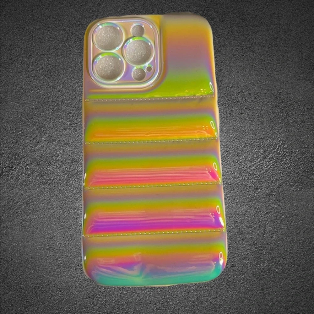 Ivory OFF White iPhone 13 PRO Metallic Ombre Iridescent Pearlized BUBBLE Puffer